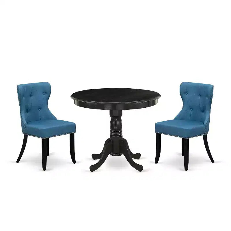 3-Piece Wirebrushed Black Solid Wood Top - Dining Room Set (Seats- 4)