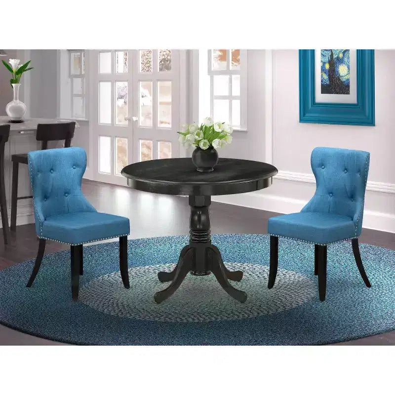 Set da pranzo 3 pezzi con piano in legno massello nero spazzolato - (4 posti)