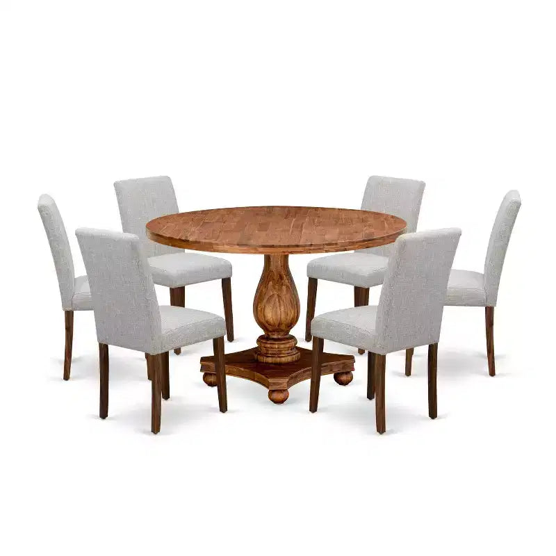HomeStock 7-Piece Natural Oak Finish Solid Wood Top Dining Table with 6-Parson Chairs