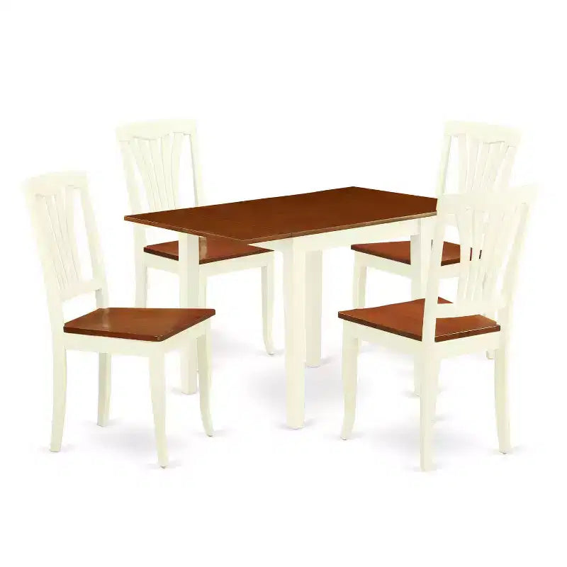 HomeStock 5-Pc Buttermilk and Cherry Solid Wood Top-Dining Room Set-Seats 4
