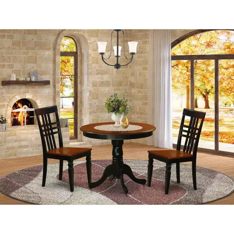 Set tavolo rotondo da cucina con sedie - Set sala da pranzo 5 pezzi - Finitura lino bianco