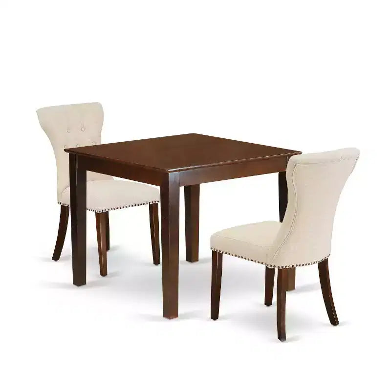 HomeStock 3-Pc Mahogany Finish Rectangular Solid Wood Top Dining Table Set