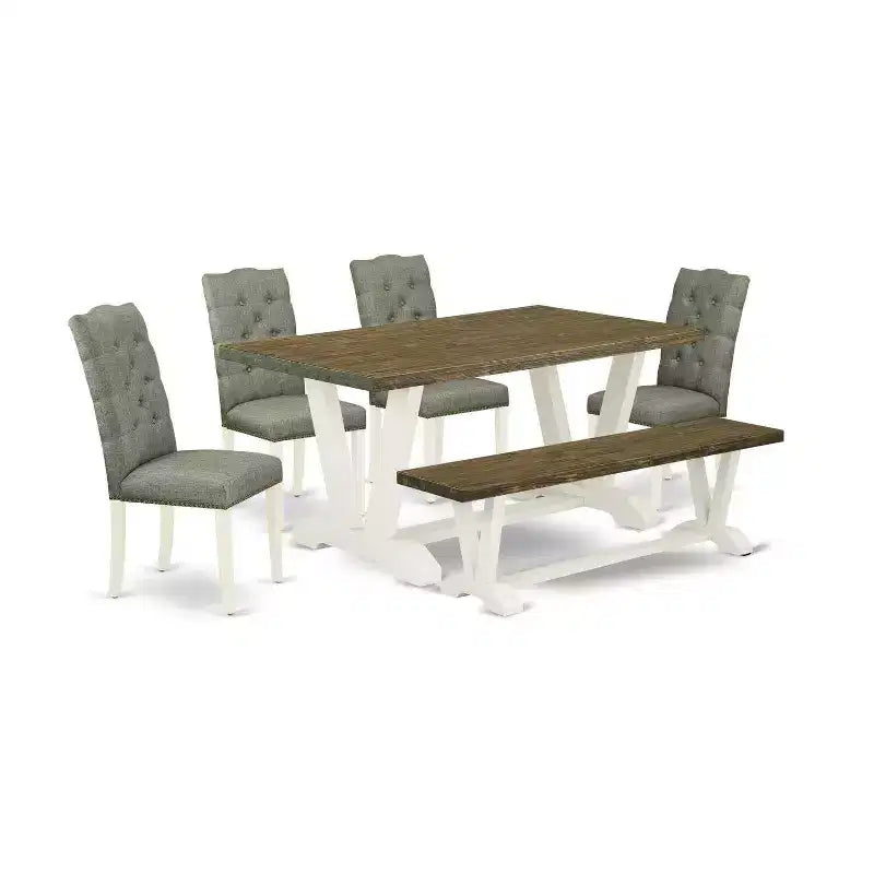 6-Piece Natural Oak Finish Solid Wood Top dining Table with 1-Bench and 4-Chairs with