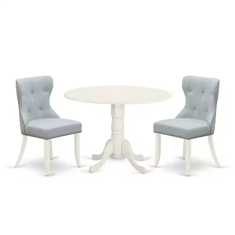 3-Piece Linen White Solid Wood Top - Dining Room Set Seats-4