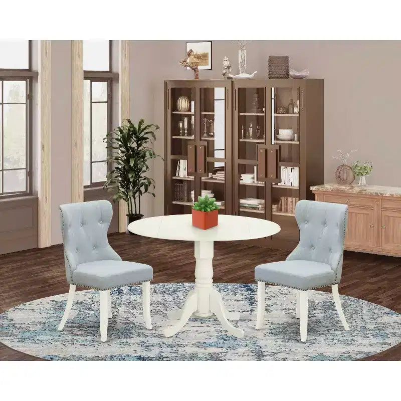 Set da pranzo da 3 pezzi con piano in legno massello bianco lino - 4 posti a sedere