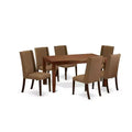 HomeStock 7-Piece Mahogany Finish Solid Wood Top Dining Table with 6 Parson Chairs