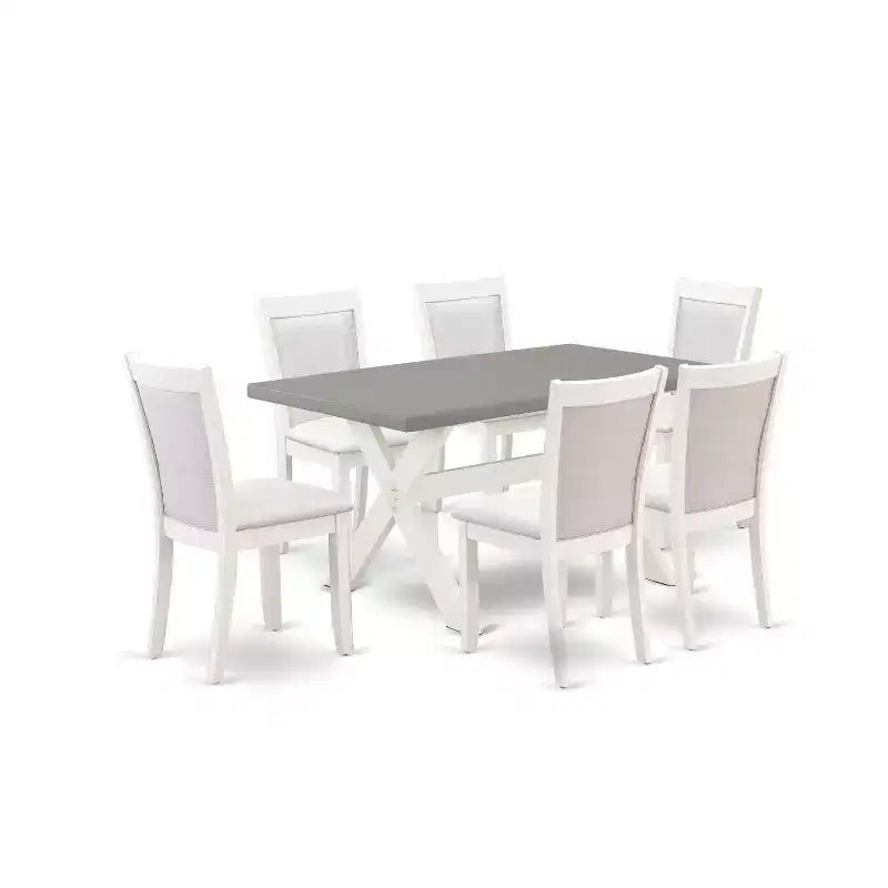 HomeStock 7-Piece Wire Brushed Linen White Finish Solid Wood Top Dining Table with 6-Chairs
