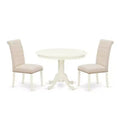3Pc Dinette Set - Kitchen Table & 2 Parson Chairs - Linen White & Beige