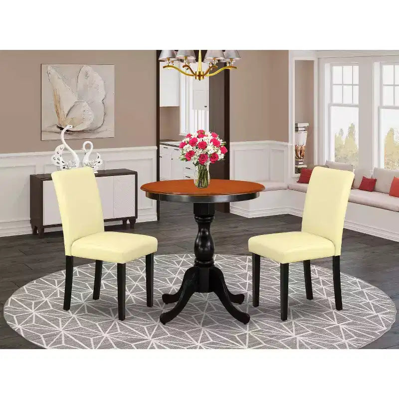 Set da pranzo 3 pezzi con piano in legno massello finitura nera e ciliegio con schienale alto - Posti 4