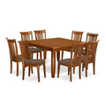 Dining Room Set 9 Piece Table with 8 Chairs - Linen Upholstered, Saddle Brown, 54x54 Inch