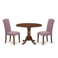 HomeStock 3-Piece Round Mahogany Finish Solid Wood Top Dining Table with 2-Parson Chairs with Drop Leaf