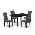 HomeStock 5-Pc Black Finish Solid Wood Top - Rectangular Upholstered Dining Room Set with Butterfly Leaf - Seats 4