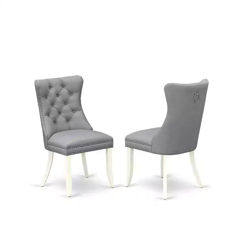 Set da pranzo rotondo imbottito da 5 pezzi, in legno massello, colore bianco lino - 4 posti a sedere