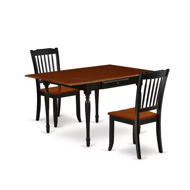 HomeStock 3-Piece Black and Cherry Finish Solid Wood Top With Dropleaf Dining Table Set