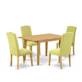 Nordic Dinette Set 5Pc Rectangle Table & 4 Chairs - Linen Fabric & Oak Legs - 42 to 53.5