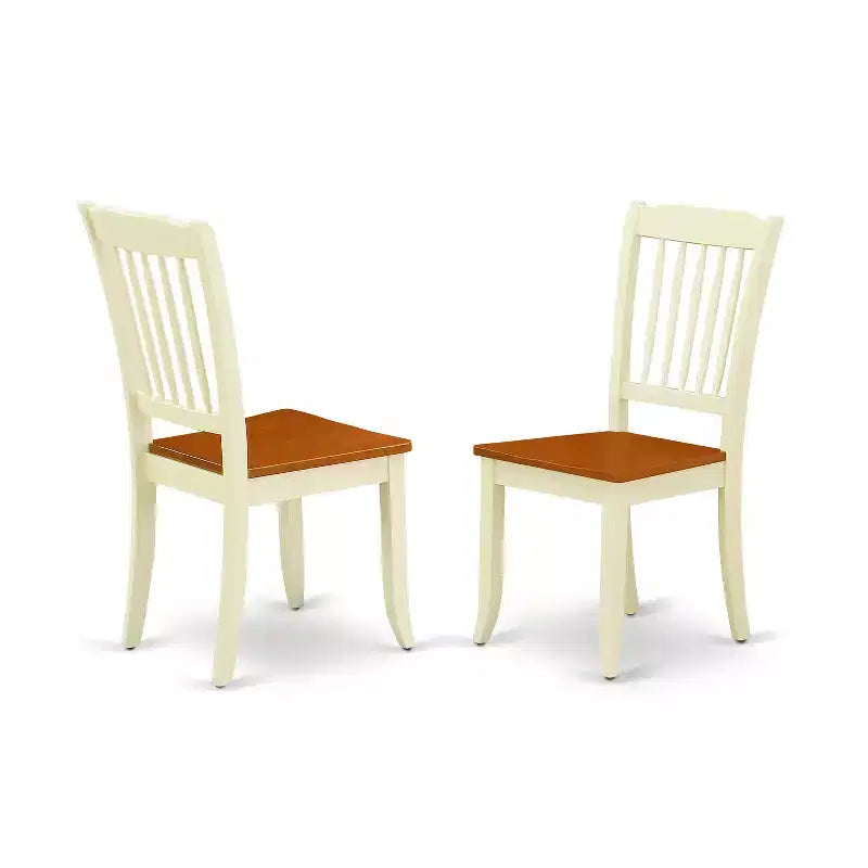 HomeStock Set da pranzo 5 pezzi in legno massello con finitura color crema e ciliegio, tavolo rettangolare e 4 sedie con schienale a doghe