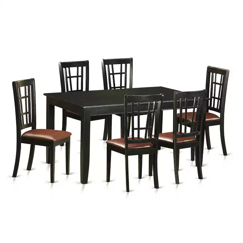 Dinette Set - Kitchen Table with 6 Chairs - Solid Wood Dining Room Set
