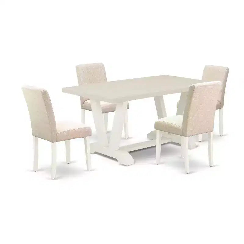 HomeStock 5-Pc Rectangle Natural Oak Finish Solid Wood Top Dining Table with 4 Parson Chair