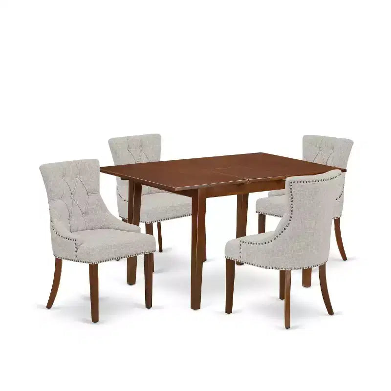 HomeStock 5-Pc Mahogany Finish Solid Wood Top - Rectangular Dining Room Set with Butterfly Leaf - Seats 4