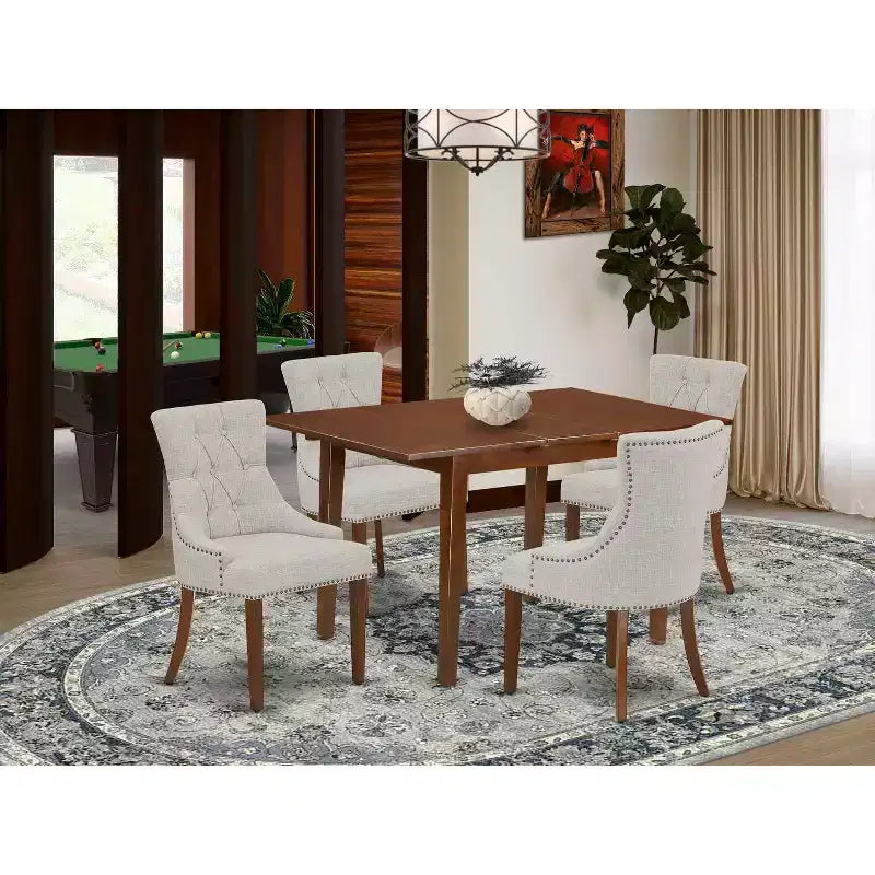 HomeStock Set Sala da Pranzo Rettangolare 5 Pezzi con Piano in Legno Massello Finitura Mogano con Prolunga a Farfalla - Posti a Sedere 4