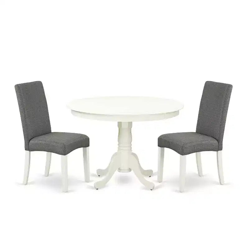 HomeStock 3-Pc Linen White Finish Solid Wood Top-Round Dining Room Set-Seats 4