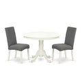 HomeStock 3-Pc Linen White Finish Solid Wood Top-Round Dining Room Set-Seats 4