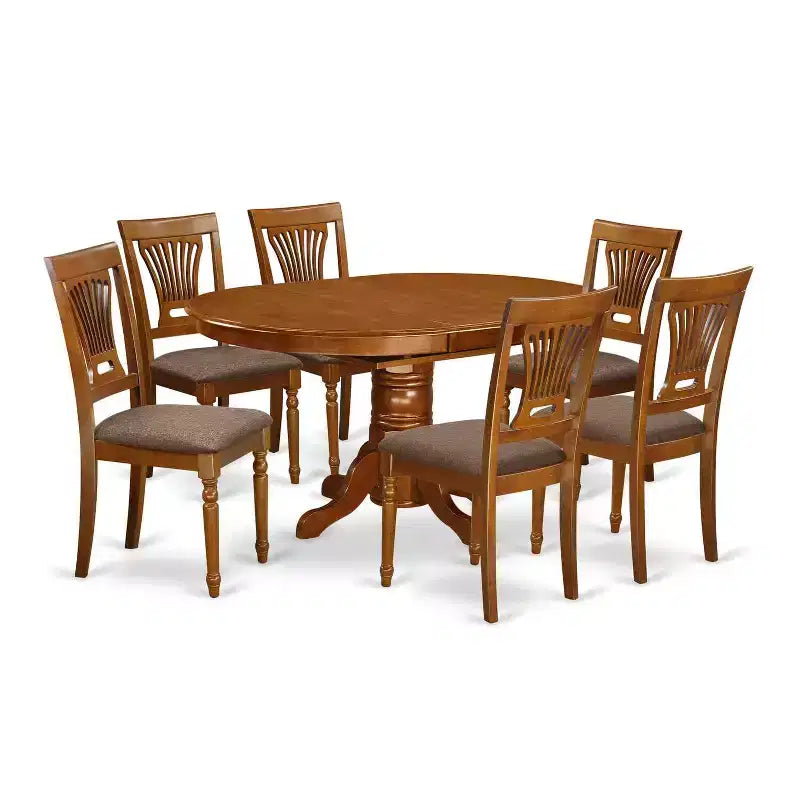 Antique Oval Dining Set - Dining Table with Chairs - Rubber Wood - Saddle Brown Finish - Kitchen Dinette Set
