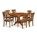 Antique Oval Dining Set - Dining Table with Chairs - Rubber Wood - Saddle Brown Finish - Kitchen Dinette Set