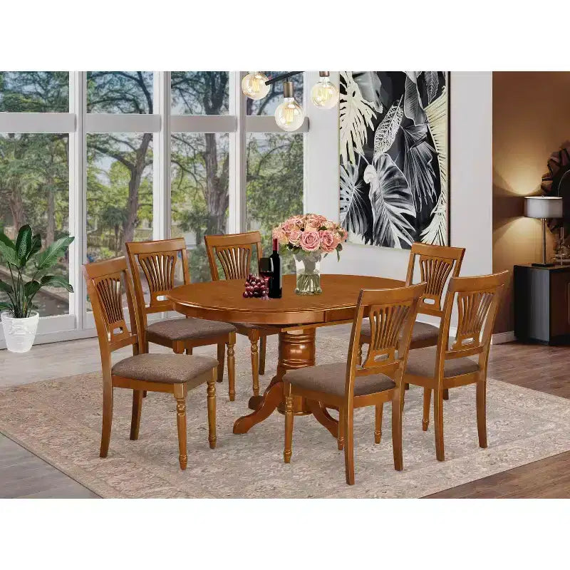 Set da pranzo ovale antico - Tavolo da pranzo con sedie - Legno di gomma - Finitura marrone sella - Set dinette da cucina
