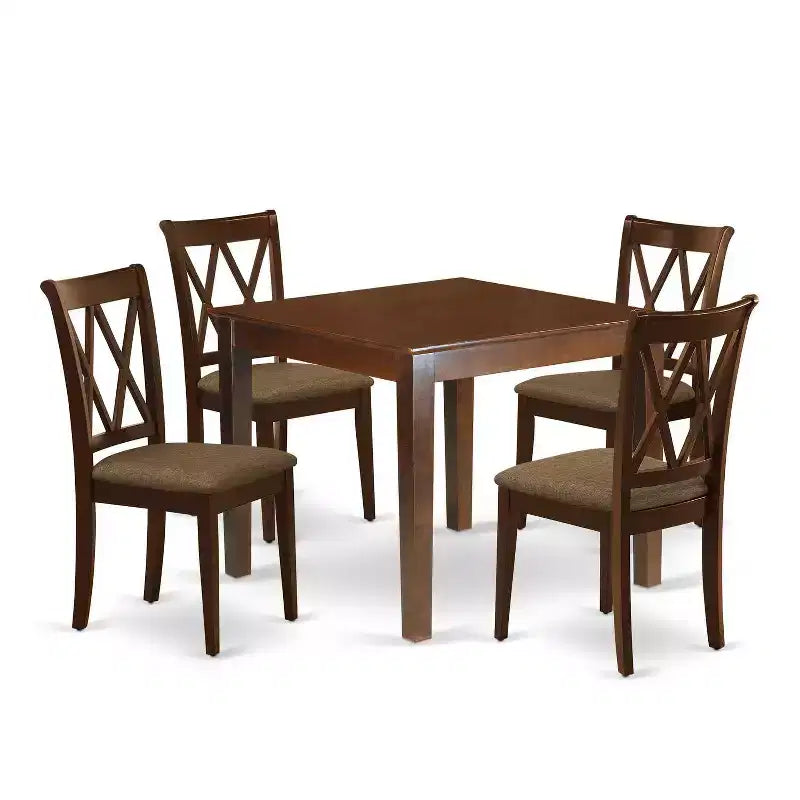 HomeStock 5-Pc Mahogany Finish Solid Wood Top - Square Dining Room Set - Seats 4