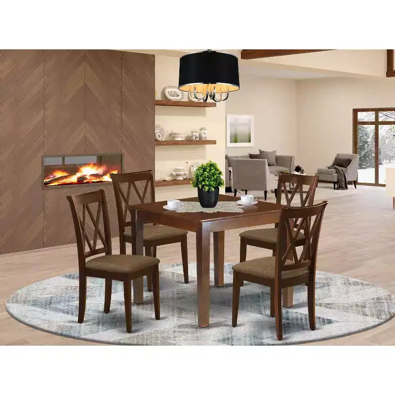 HomeStock Set da Pranzo Quadrato da 5 Pezzi con Piano in Legno Massello Finitura Mogano - Posti a Sedere per 4