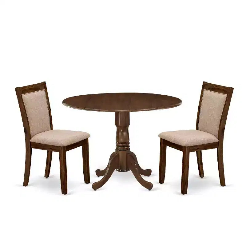 3-Piece Antique Walnut Solid Wood Top - Dining Room Set - Seats-4
