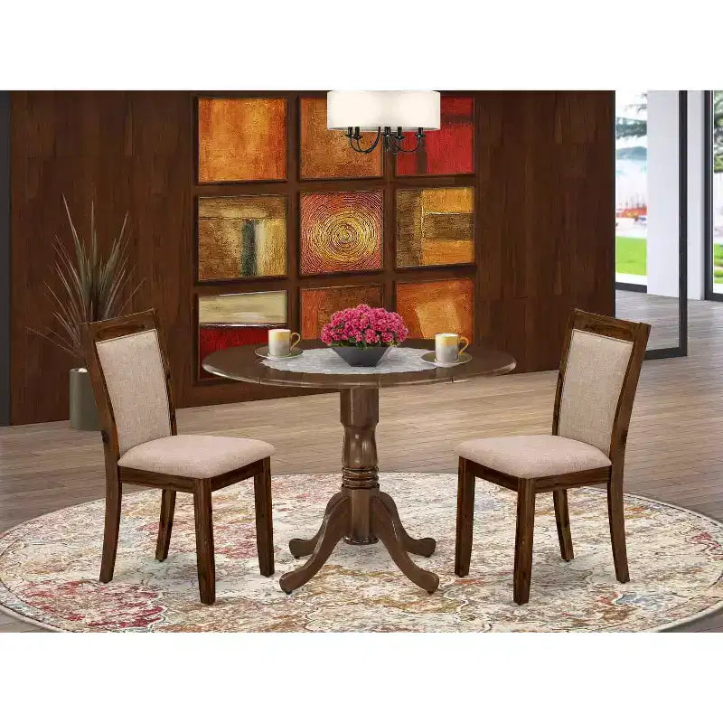 Set da pranzo da 3 pezzi in noce massiccio antico – 4 posti a sedere