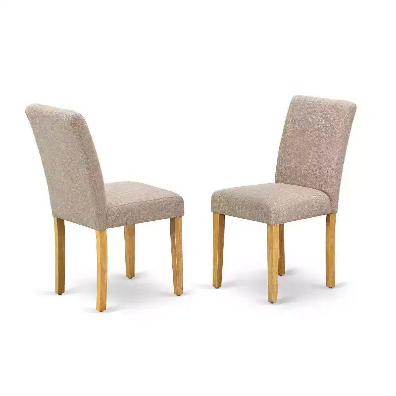 Set da pranzo rettangolare 5 pezzi - Tavolo e sedie - Tessuto in lino, gambe in rovere, marrone chiaro - HomeStock