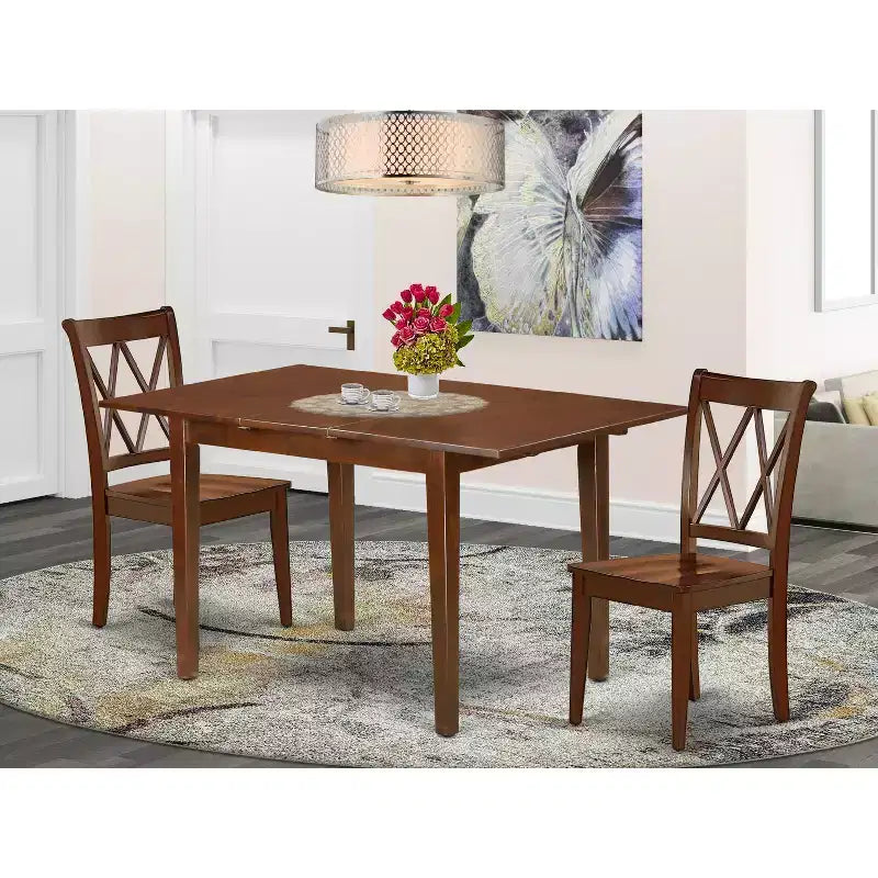 Set da pranzo rettangolare - Tavolo da 120-150 cm con prolunga e 2 sedie - Set da pranzo in legno massello per cucina