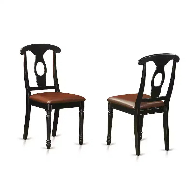 HomeStock Set da Pranzo 3 Pezzi Tavolo Rotondo con Piano in Legno Massello Finitura Nera e Ciliegio