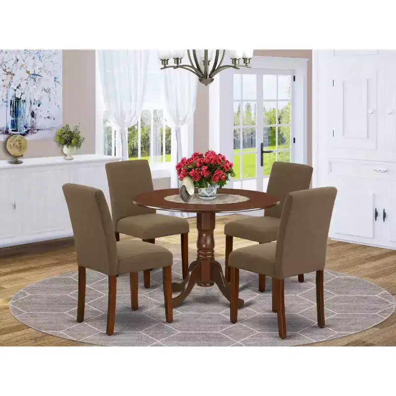 Set tavolo da cucina rotondo 5 pezzi tavolo da 42" con ante a ribalta e 4 sedie Parsons - Tessuto lino