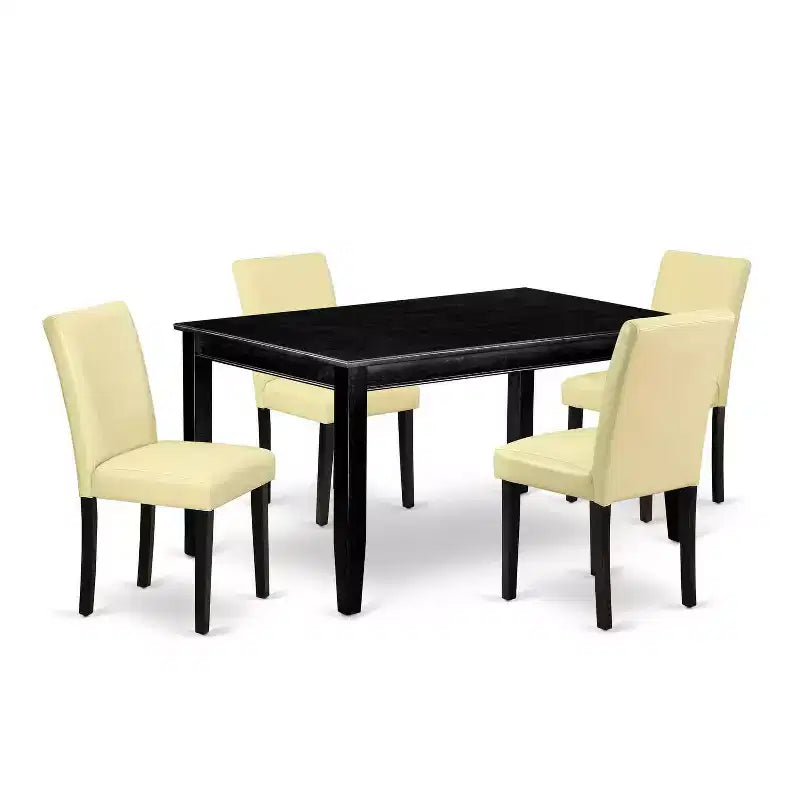 HomeStock 5-Piece Rectangle Black Finish Solid Wood Top Dining Table with 4 Parson Chair