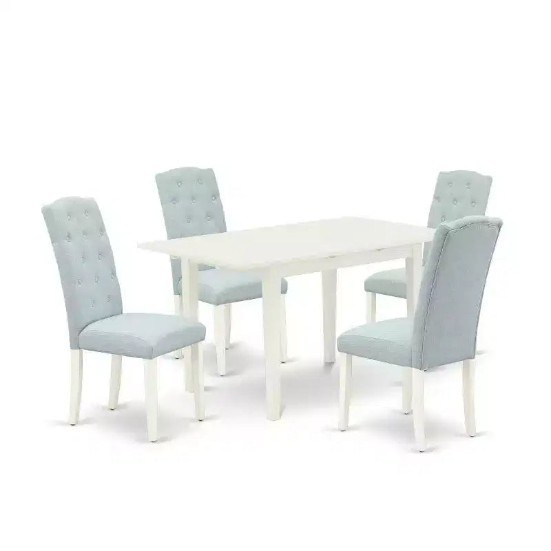 HomeStock 5-Pc Linen White Finish Solid Wood Top - Rectangular Button Tufted Upholstered Dining Room Set - Seats 4