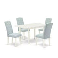 HomeStock 5-Pc Linen White Finish Solid Wood Top - Rectangular Button Tufted Upholstered Dining Room Set - Seats 4