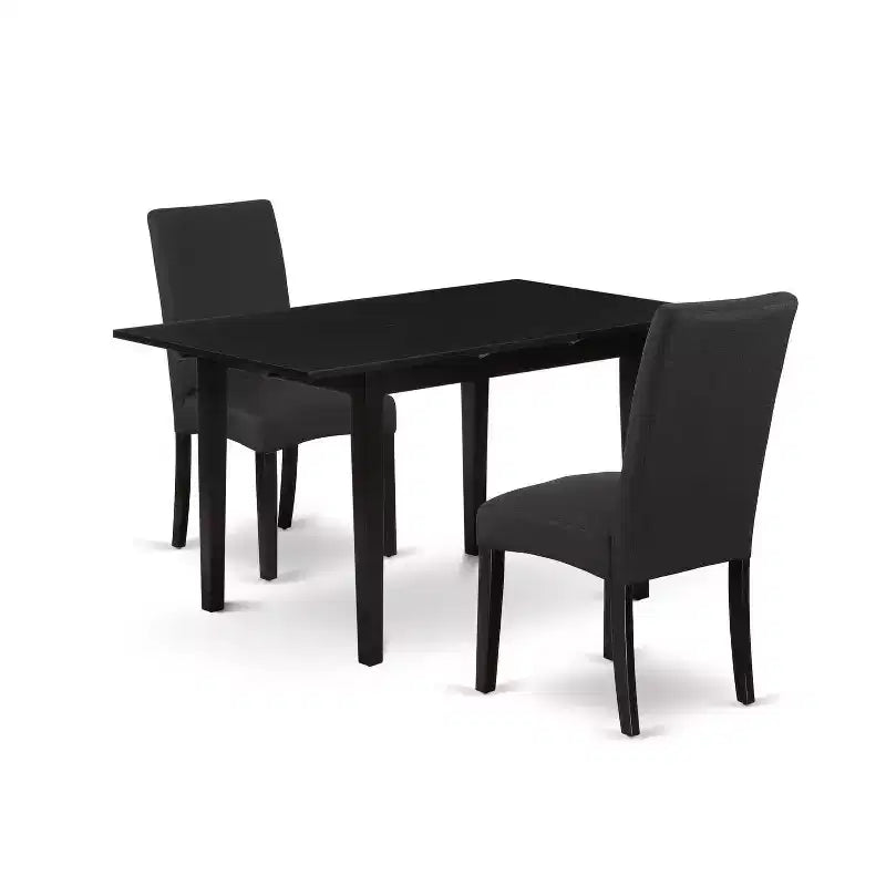 HomeStock 3-Piece Black Finish Rectangular Solid Wood Top With Butterfly Leaf Dining Table Set