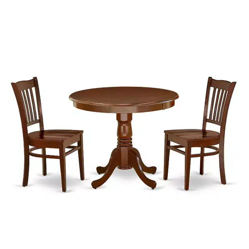 3 Piece Dinette Set - Round Table & 2 Chairs for Small Kitchens - 36 Inch Mahogany Finish