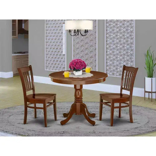 Set da pranzo 3 pezzi - Tavolo rotondo e 2 sedie per piccole cucine - Finitura Mogano da 36 pollici