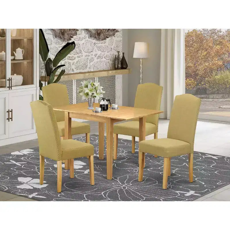 HomeStock Set da Pranzo 5 Pezzi con Piano in Legno Massello Finitura Rovere Naturale - Posti a Sedere per 4