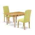 Kitchen Table Set with 2 Chairs, Drop Leaf Dining Table, Linen Fabric Parsons Chairs, Oak Finish