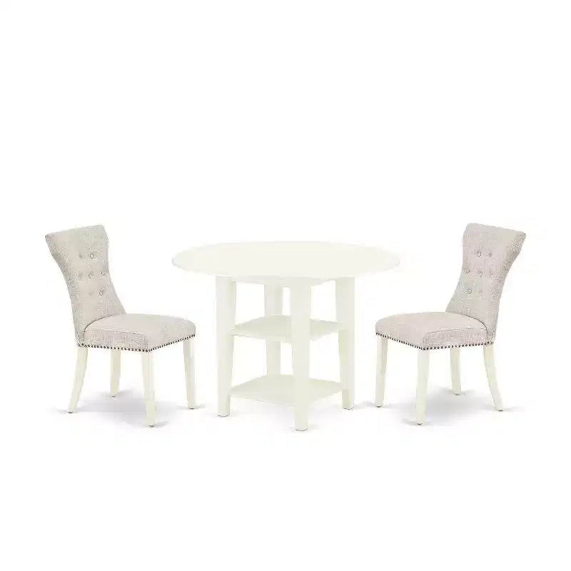 HomeStock 3-Piece Linen White Finish Solid Wood Top Dining Table Set