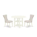 HomeStock 3-Piece Linen White Finish Solid Wood Top Dining Table Set