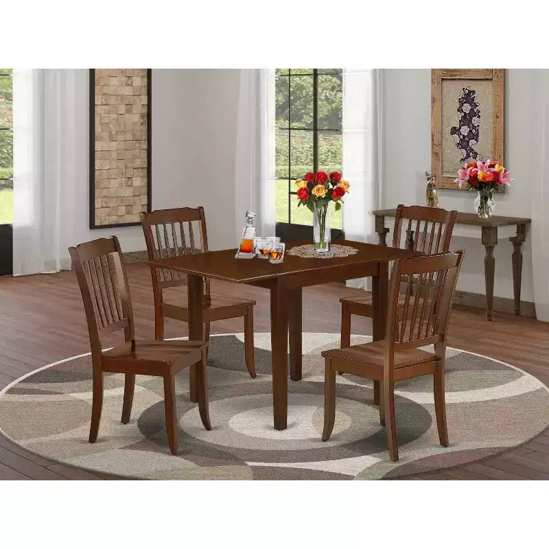 HomeStock Set da pranzo in 5 pezzi con ripiano in legno massello finitura mogano - Posti a sedere per 4 persone