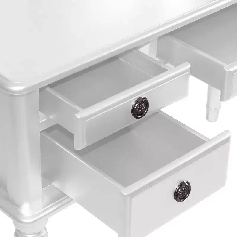Poundex Set Toeletta da Trucco in Legno con Scrivania, Specchio e Sgabello - Bianco