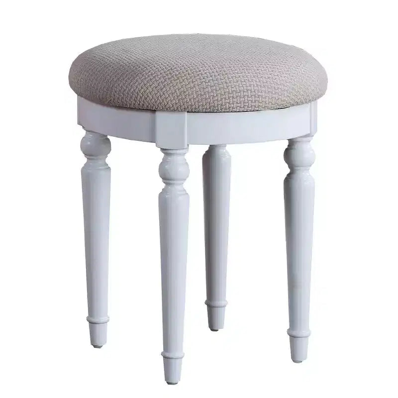 Poundex Set Toeletta da Trucco in Legno con Scrivania, Specchio e Sgabello - Bianco